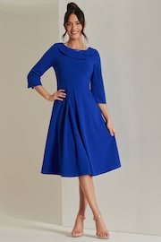 Jolie Moi Blue 3/4 Sleeve Fold Neck Midi Dress - Image 5 of 6