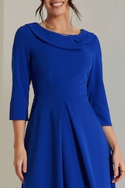 Jolie Moi Blue 3/4 Sleeve Fold Neck Midi Dress - Image 6 of 6