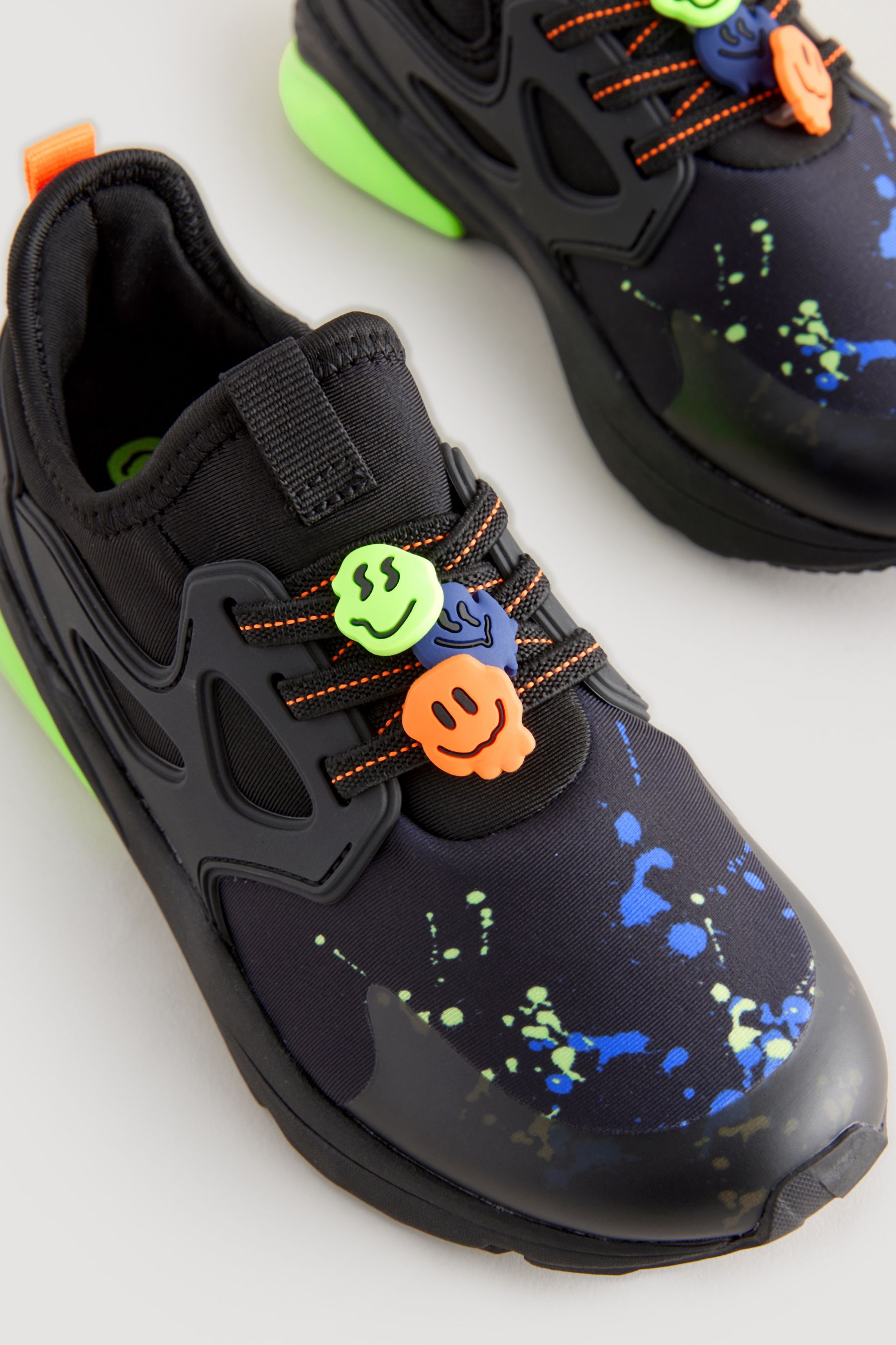 NEXT Black Fluro Elastic Lace Trainers 7 EU 41 Boys