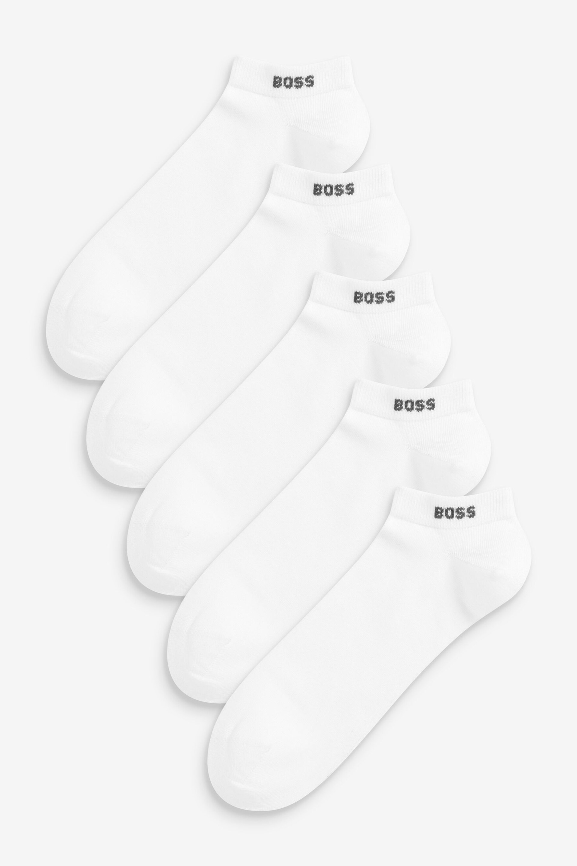 BOSS White Cotton Blend Logo Ankle Socks 5 Pack - Image 1 of 6