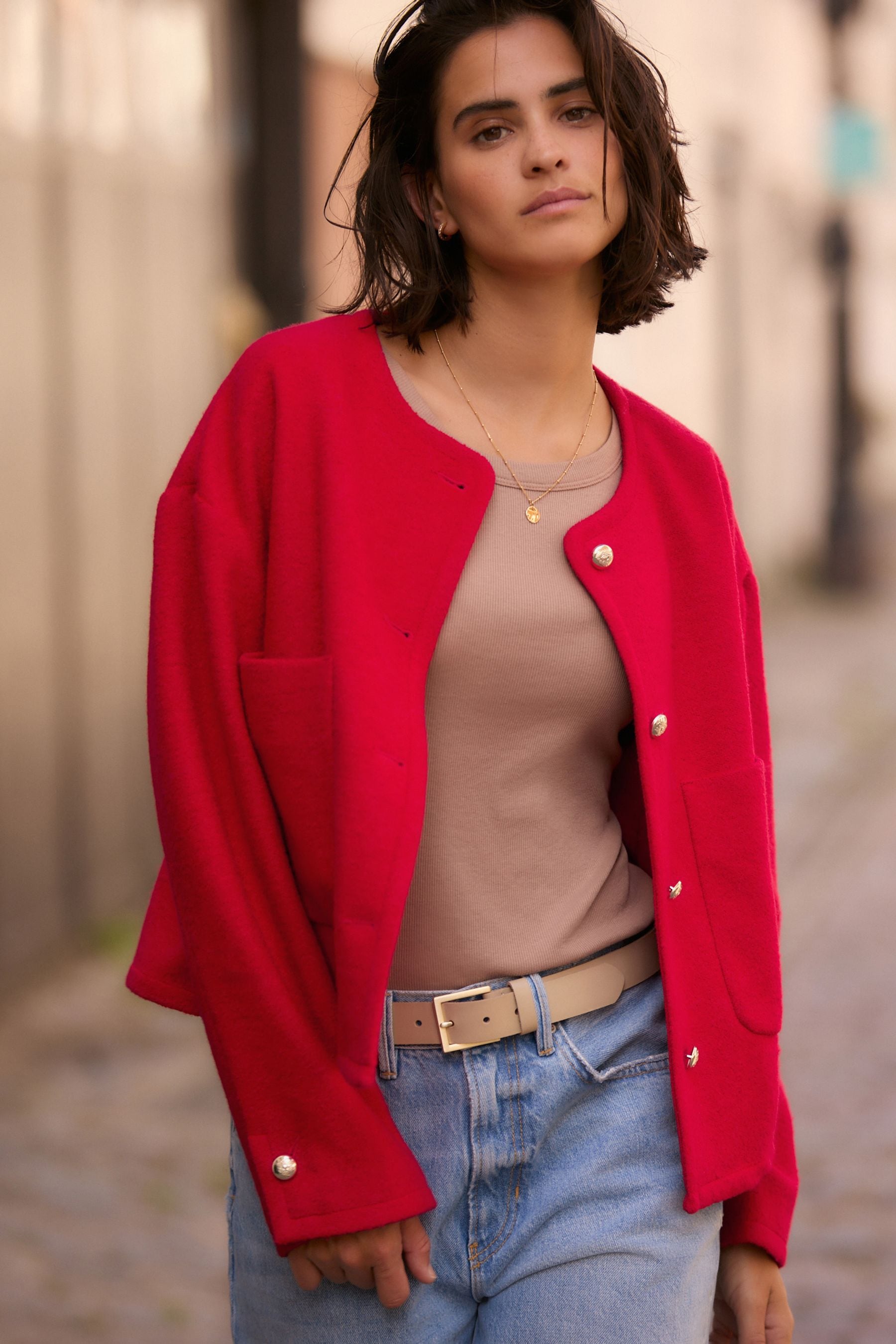 Red boucle jacket deals