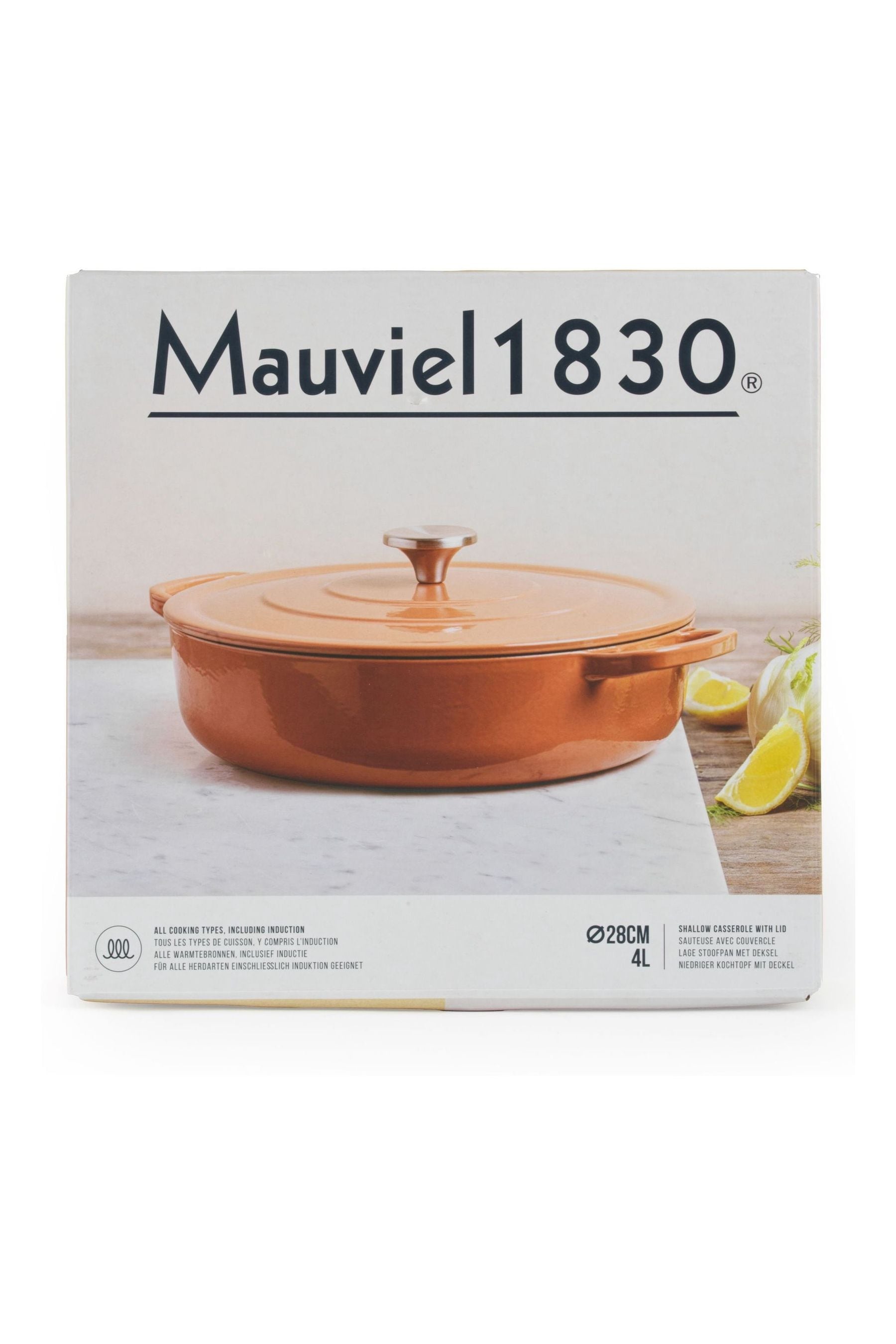 Mauviel 1830 Orange Shallow Cast Iron Casserole 28CM