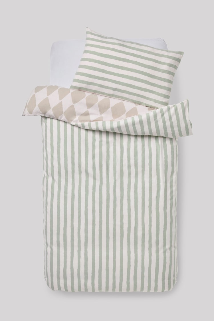 Sage Stripe Harlequin Supersoft Brushed 100% Cotton Duvet Cover and Pillowcase Set - Image 1 of 3