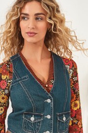 Joe Browns Blue Distressed Denim Waistcoat - Image 4 of 5