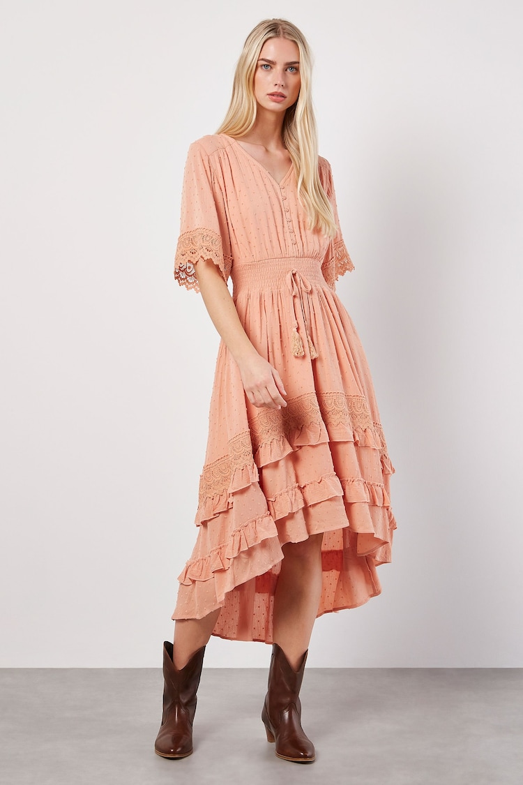 Apricot Peach Crochet High Low Dress - Image 1 of 4