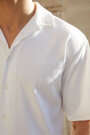 Threadbare White Textured Short Sleeve Cotton Shirt With Stretch - Image 4 of 4