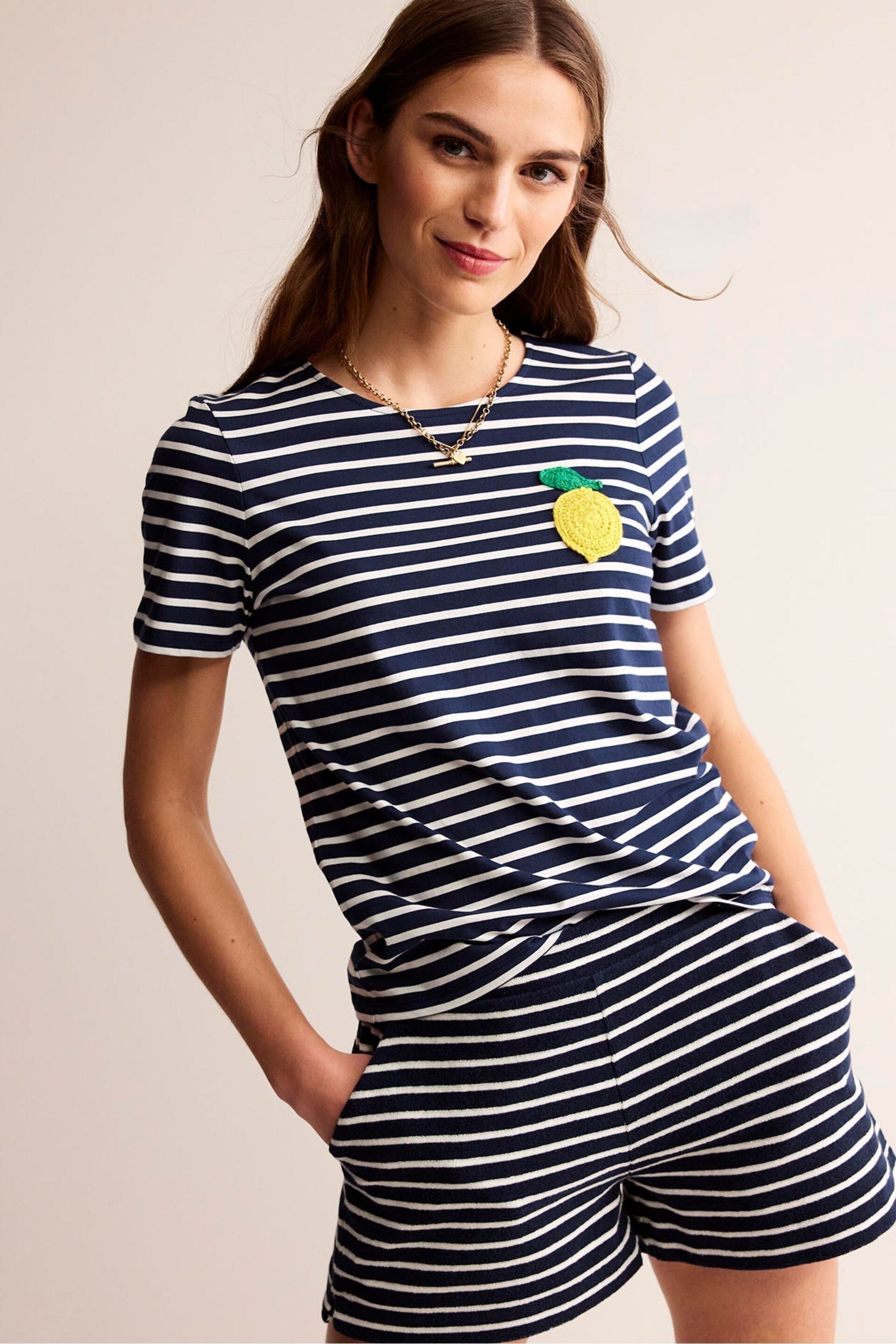 Boden Blue Lemon Crochet T-Shirt - Image 1 of 3