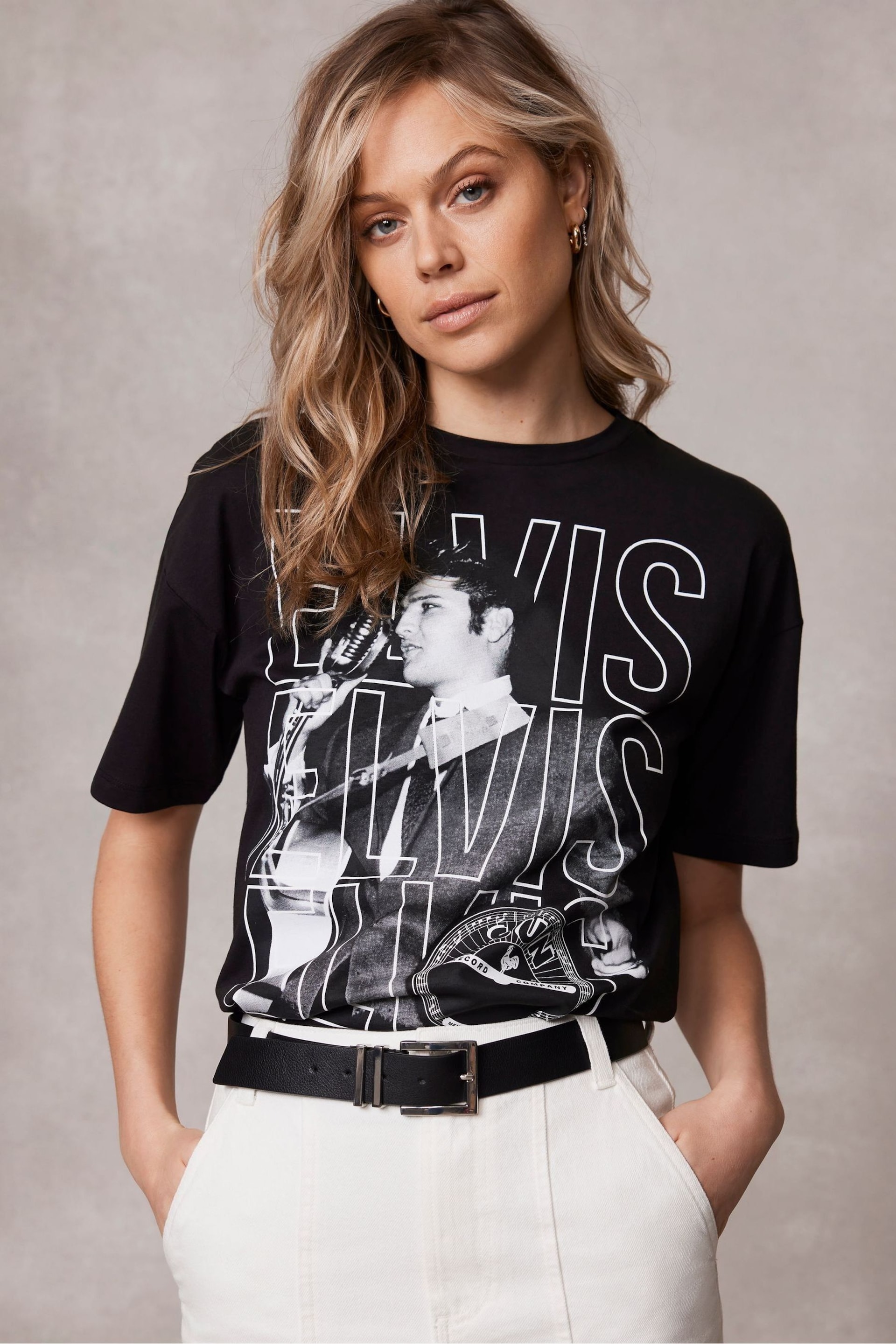Mint Velvet Black Elvis Graphic T-Shirt - Image 2 of 6