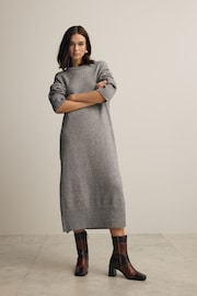 Neutral Brown Mole Relaxed Soft Touch Crew Neck Midi Knitted Jumper Dress - Image 1 of 6