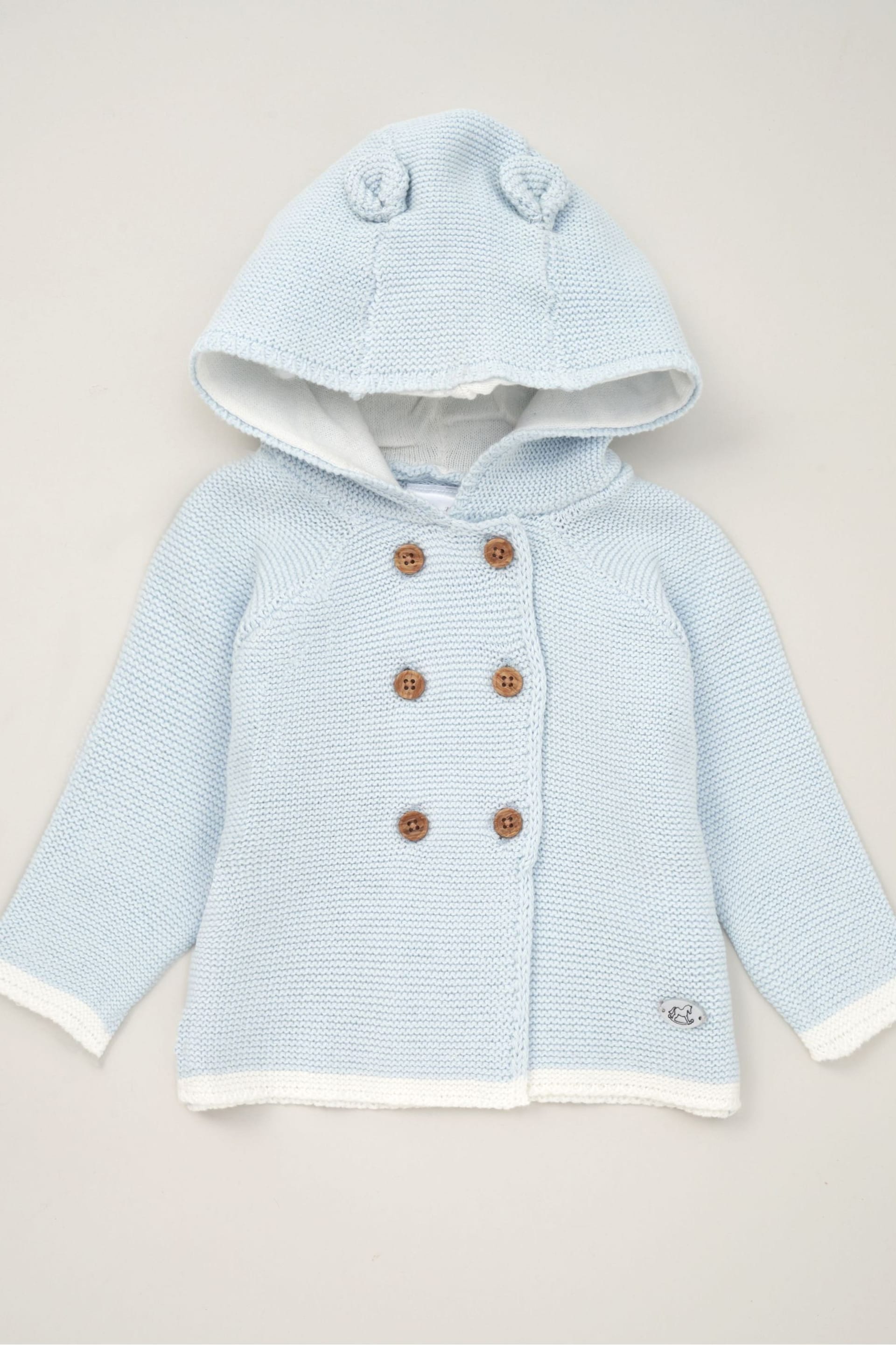 Rock-A-Bye Baby Boutique Blue Hooded Bear Cotton Knit Cardigan - Image 1 of 2