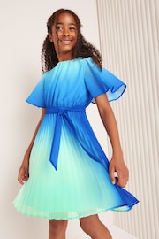 Love & Roses Blue Ombre Flutter Sleeve Pleated Dress (5-16yrs) - Image 1 of 4
