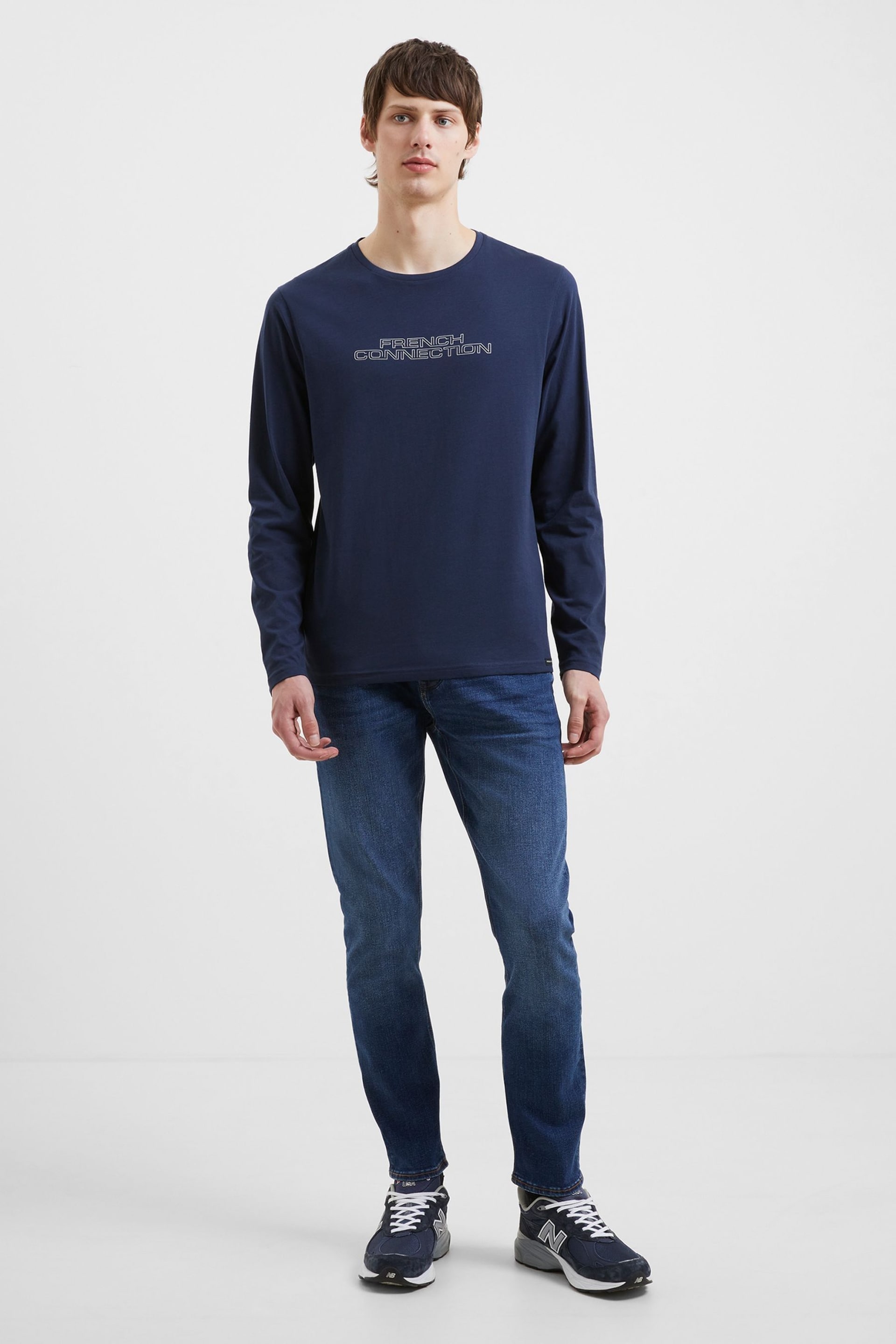 French Connection Blue Spacefold Long Sleeve T-Shirt - Image 1 of 3