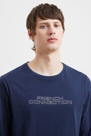 French Connection Blue Spacefold Long Sleeve 100% Cotton T-Shirt - Image 3 of 3