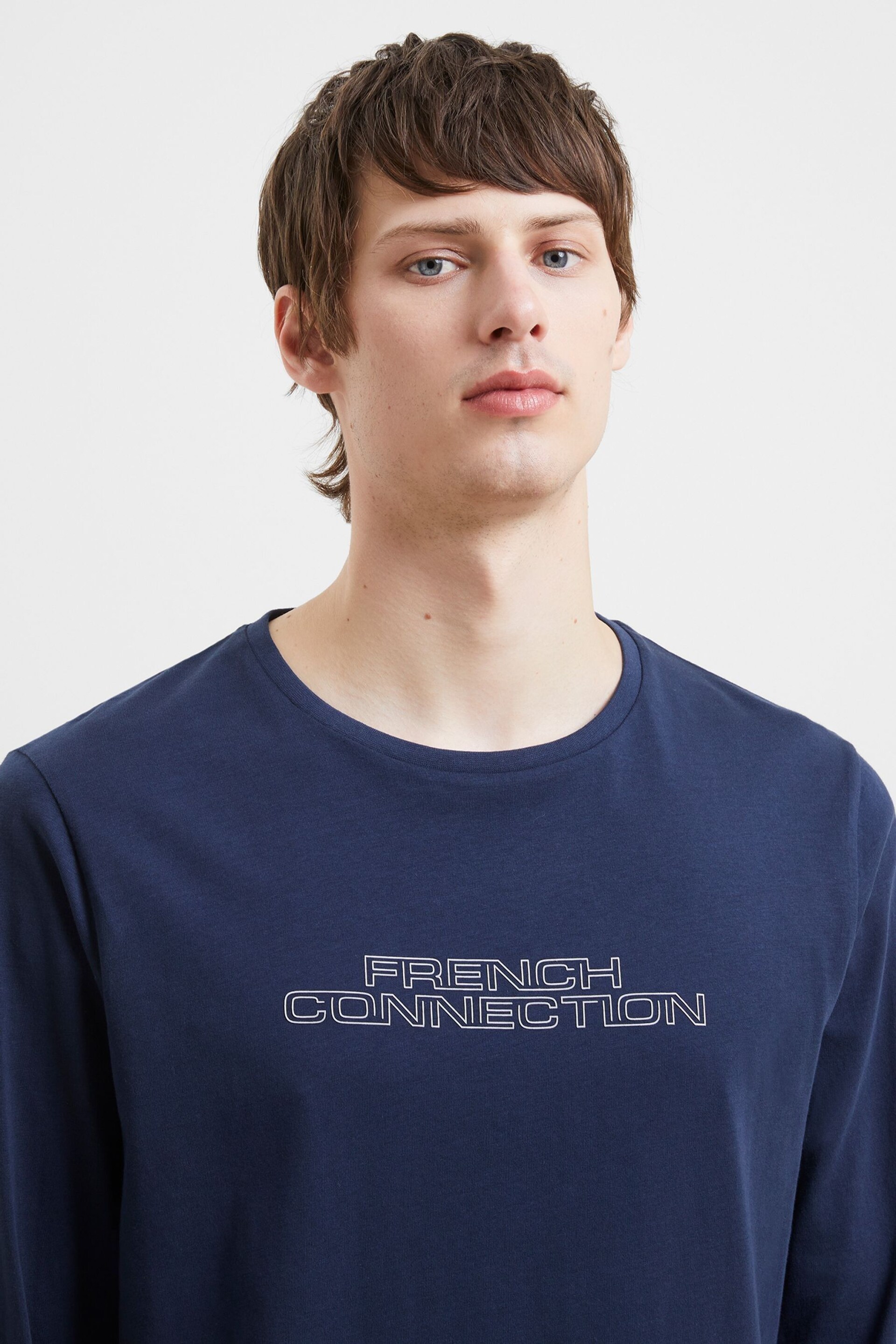 French Connection Blue Spacefold Long Sleeve T-Shirt - Image 3 of 3