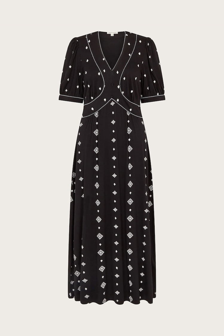 Monsoon Black Embroidered Ethel Jersey Dress - Image 5 of 5