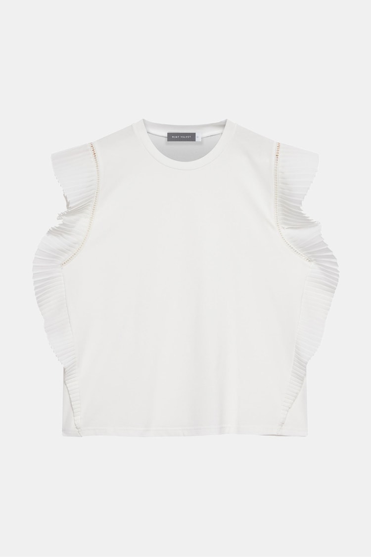 Mint Velvet White Woven Mix Ruffle T-Shirt - Image 2 of 3