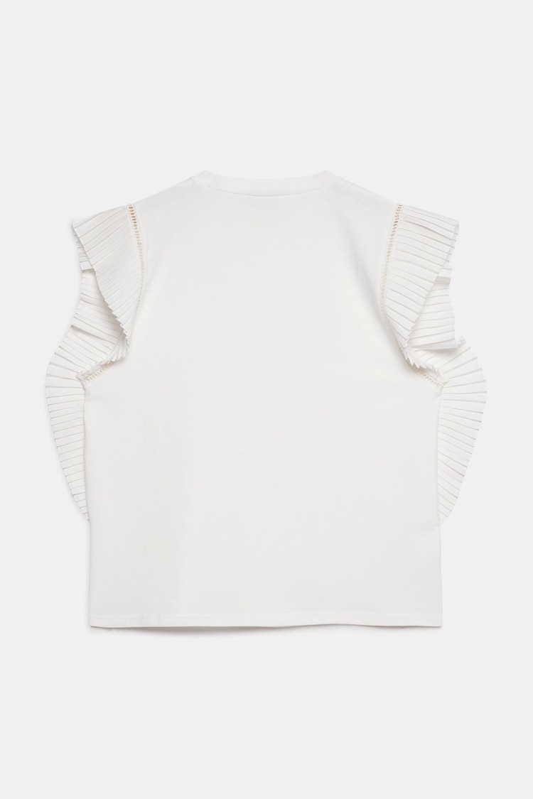 Mint Velvet White Woven Mix Ruffle T-Shirt - Image 3 of 3