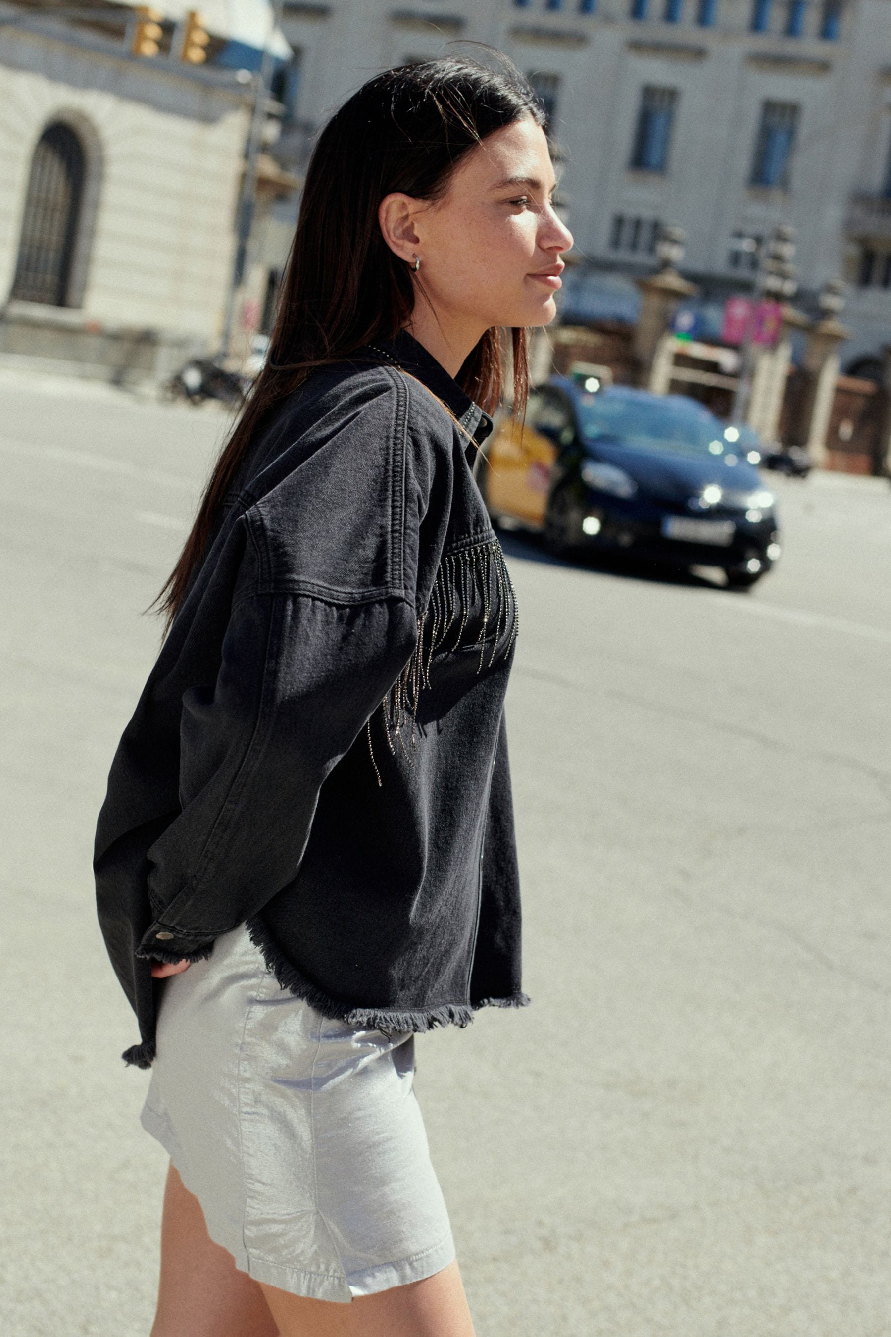 Black fringe denim skirt cheap