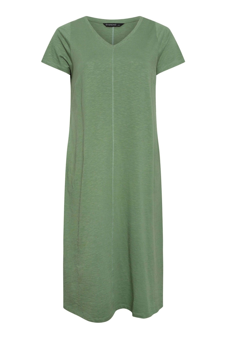 EVANS Curve Khaki Green 100% Cotton Midi Dress - 圖片 5/5