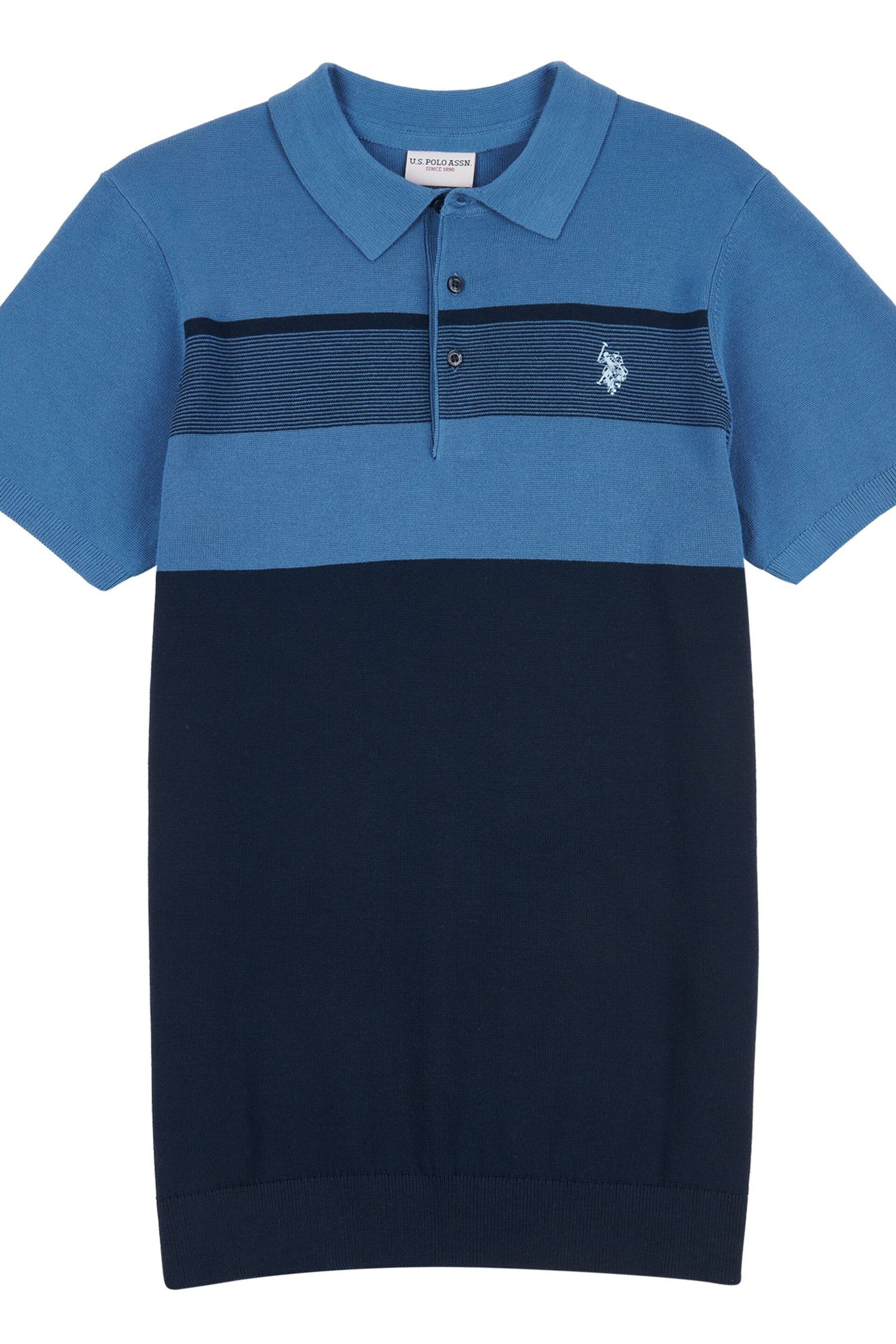 U.S. Polo Assn. Mens Regular Fit Blue Stripe Knit Polo Shirt - Image 5 of 7