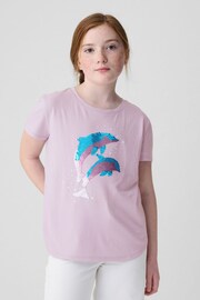 Gap Purple Dolphin Cotton Flippy Sequin Graphic Short Sleeve T-Shirt (4-13yrs) - Image 1 of 4