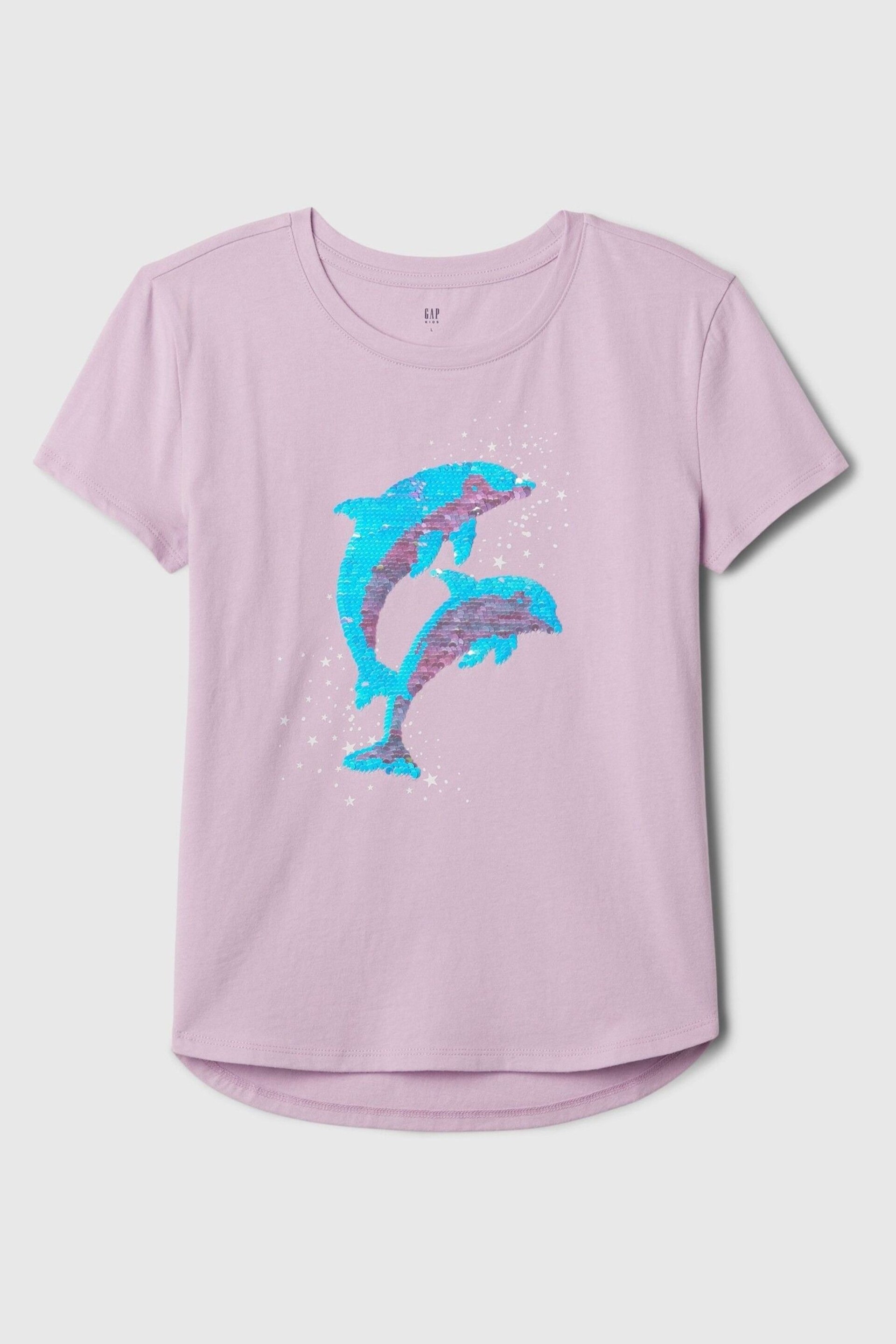 Gap Purple Dolphin Cotton Flippy Sequin Graphic Short Sleeve T-Shirt (4-13yrs) - Image 4 of 4