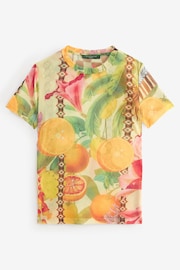 Fruit and Floral Print Kew Collection Short Sleeve Mesh Top - Image 5 of 7