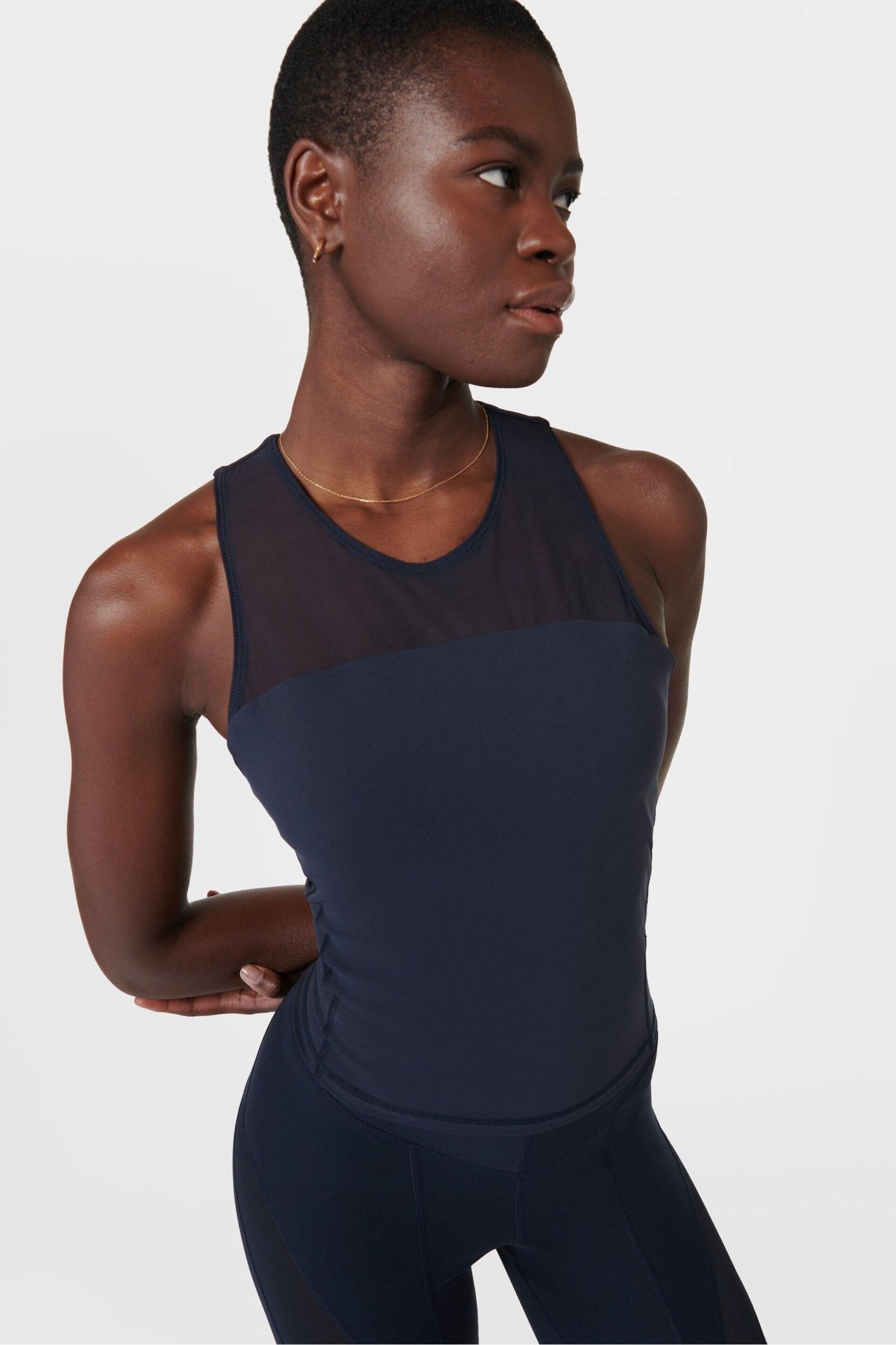 Sweaty Betty Navy Blue Power Illusion Workout Bra Tank Top - Image 2 of 7