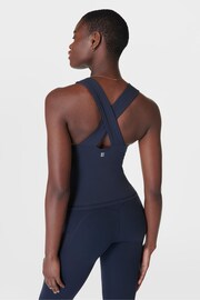 Sweaty Betty Navy Blue Power Illusion Workout Bra Tank Top - Image 3 of 7