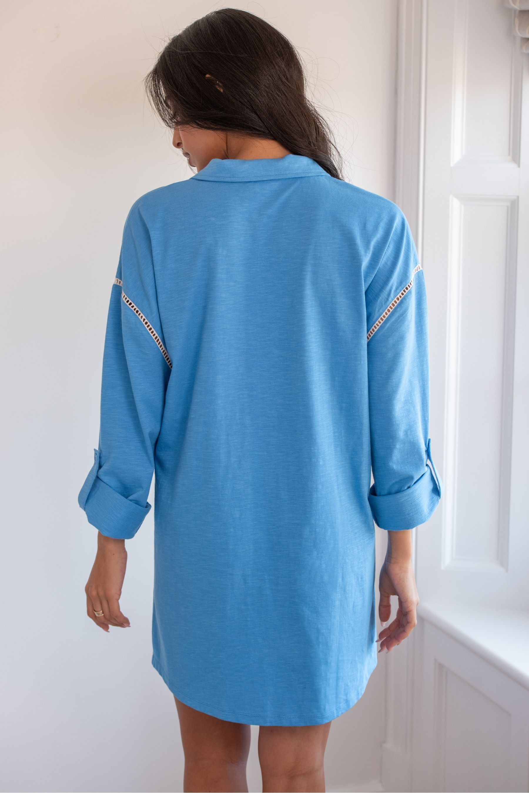 Buy Pour Moi Blue Oversized 100 Cotton Jersey Embroidered Revere Collar Nightshirt from the Next UK online shop