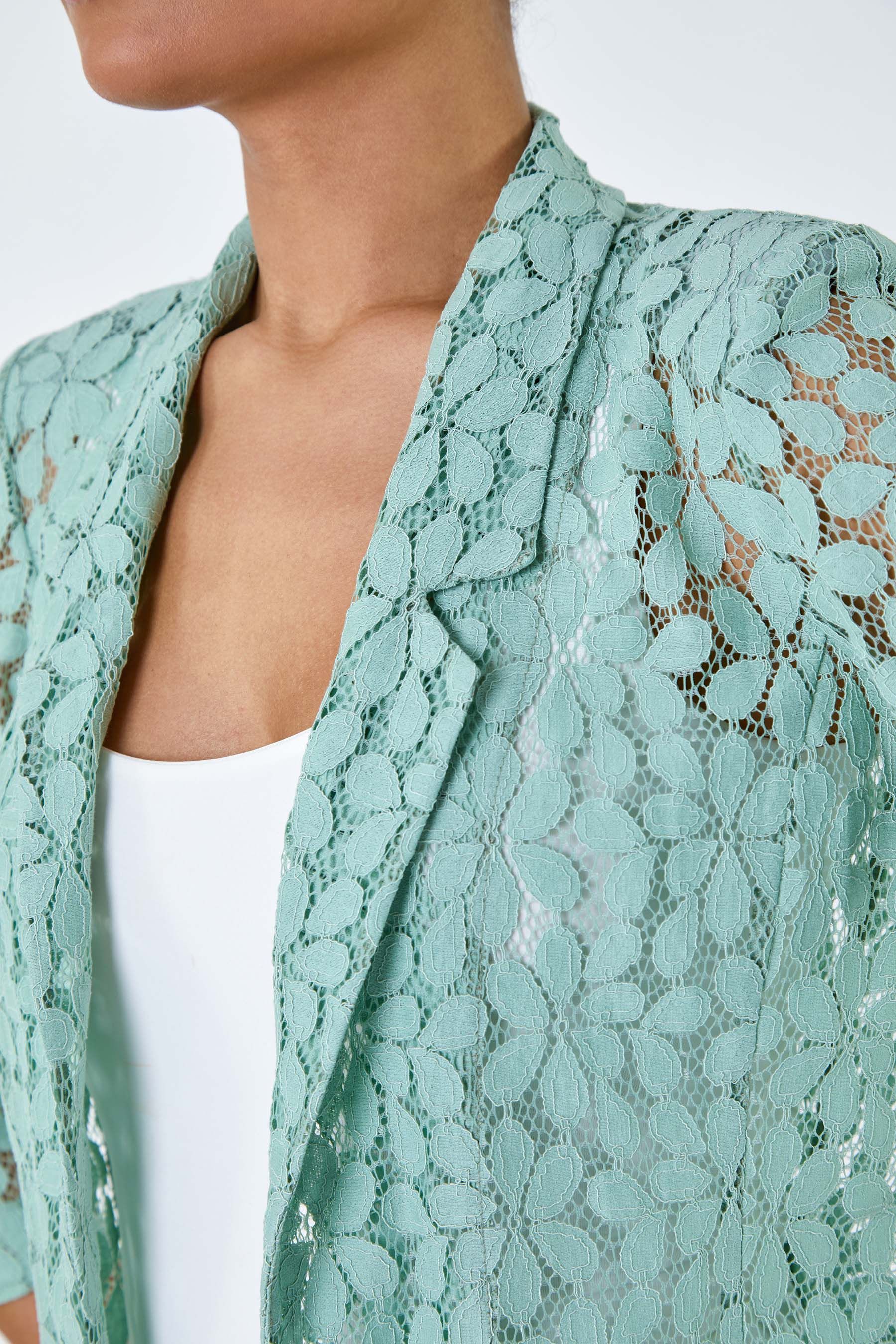 Roman Green Floral Lace Blazer Jacket