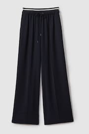 Reiss Navy Fleur Petite Waistband Detail Wide Leg Trousers - Image 2 of 7