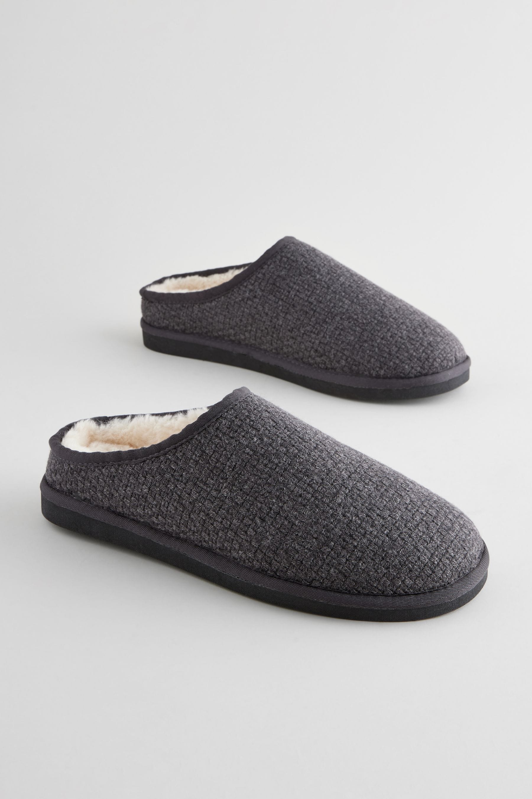 Buy Charcoal Grey Textured Mule Slippers from Next Luxembourg