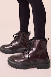 Burgundy Red Lace Up Chunky Boots - Image 4 of 8