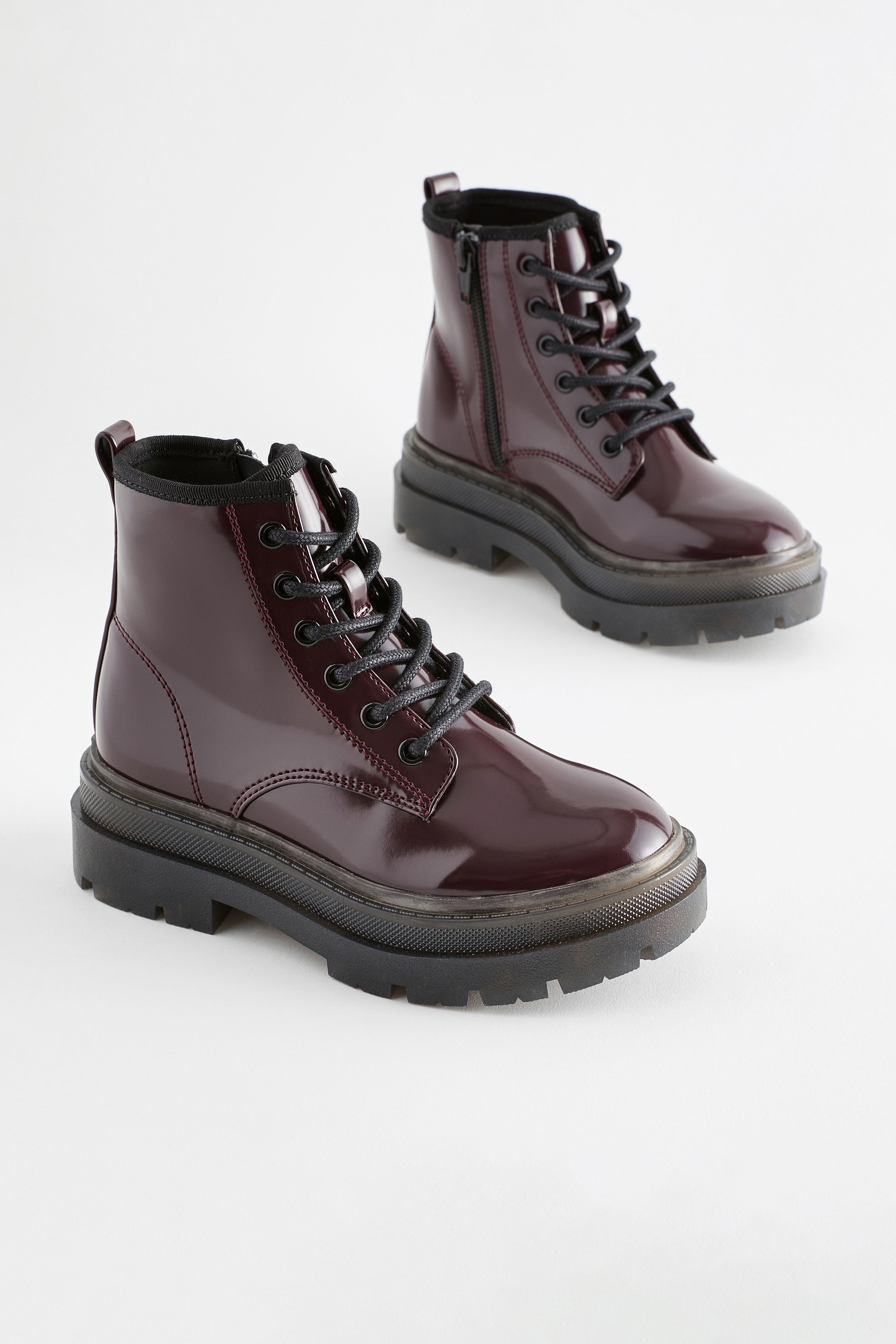 Buy Burgundy Red Lace Up Chunky Ankle Boots from the Next UK online shop