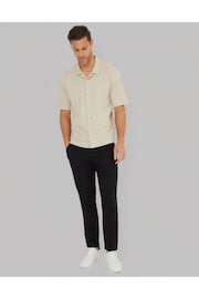 Threadbare Stone Textured Short Sleeve Cotton Shirt With Stretch - Image 1 of 4