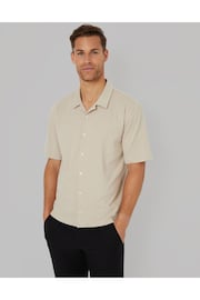 Threadbare Stone Textured Short Sleeve Cotton Shirt With Stretch - Image 3 of 4