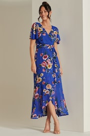 Jolie Moi Blue Frill Dip Hem Mesh Midi Dress - Image 1 of 5