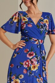 Jolie Moi Blue Frill Dip Hem Mesh Midi Dress - Image 5 of 5