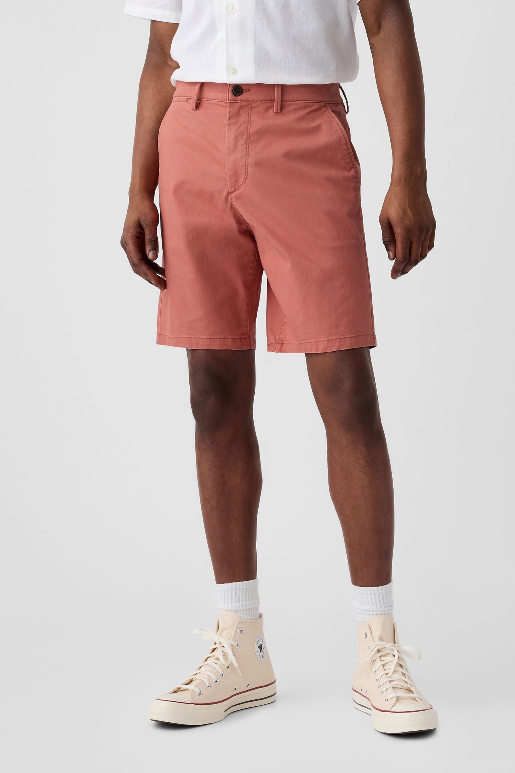 Coral chino shorts top