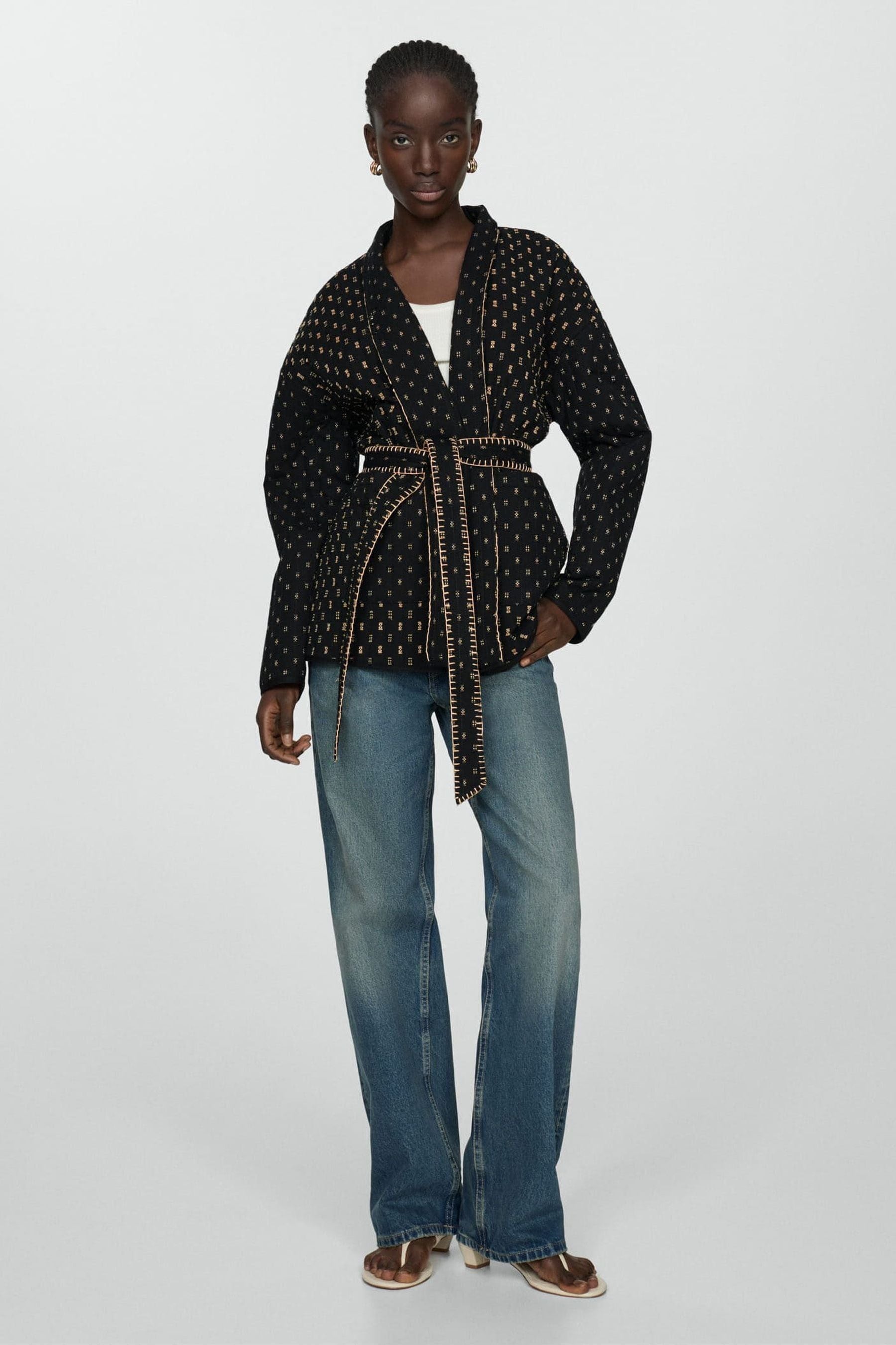 Buy Mango Black Quilted Jacket With Embroidered Details from the Next UK online shop