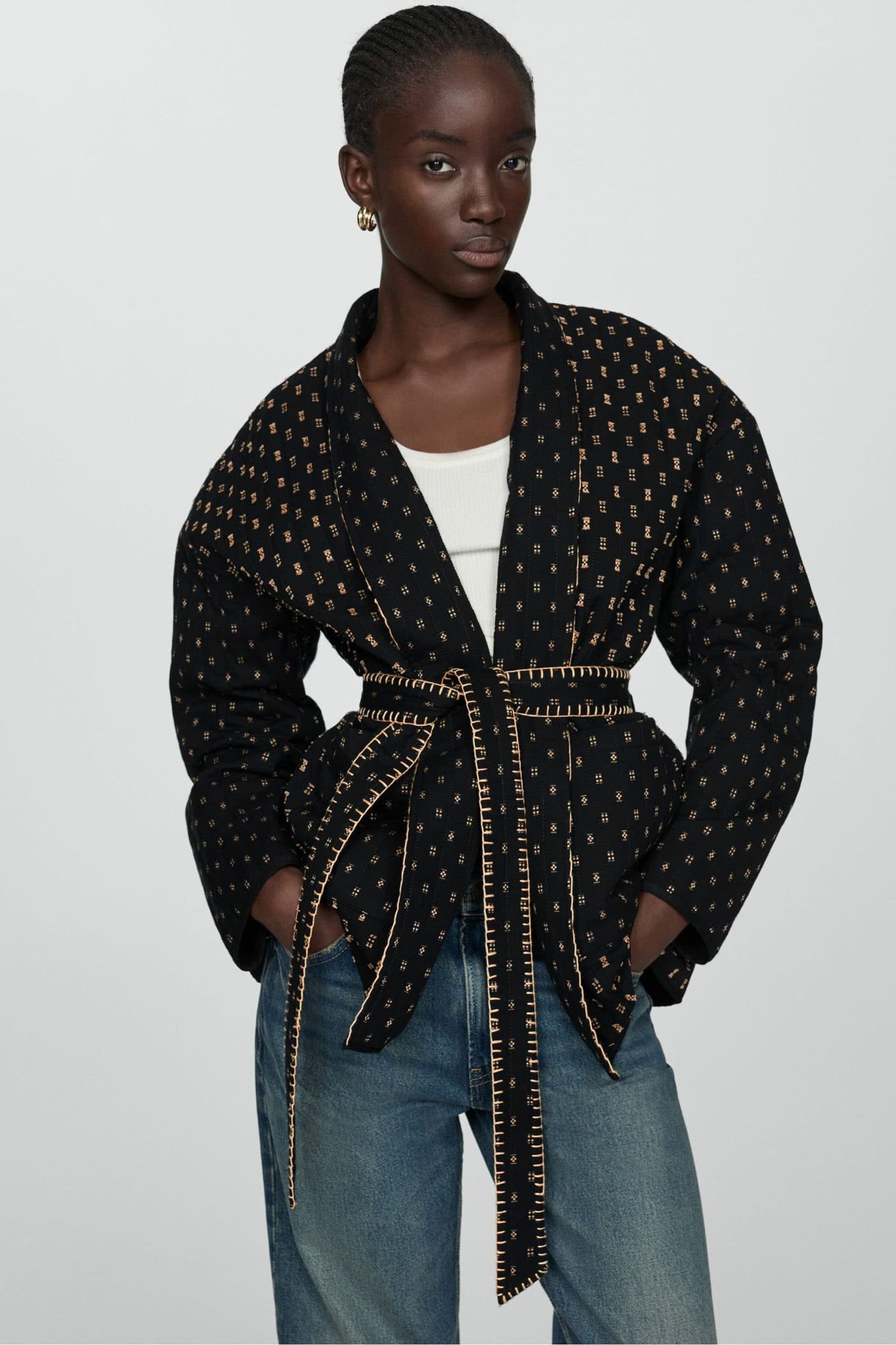 Buy Mango Black Quilted Jacket With Embroidered Details from the Next UK online shop
