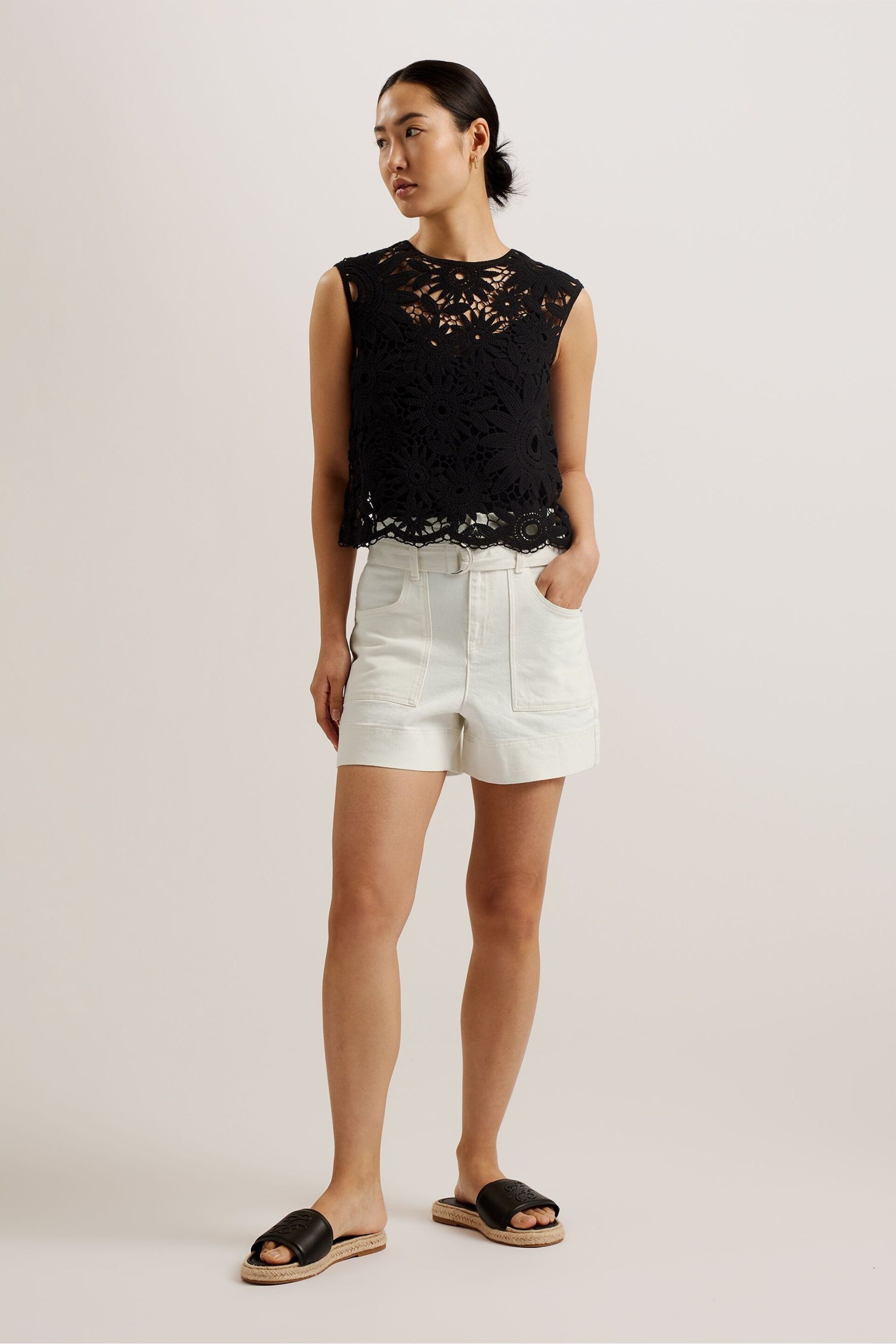 Ted Baker White Selda Self Tie High Waisted Shorts - Image 1 of 5