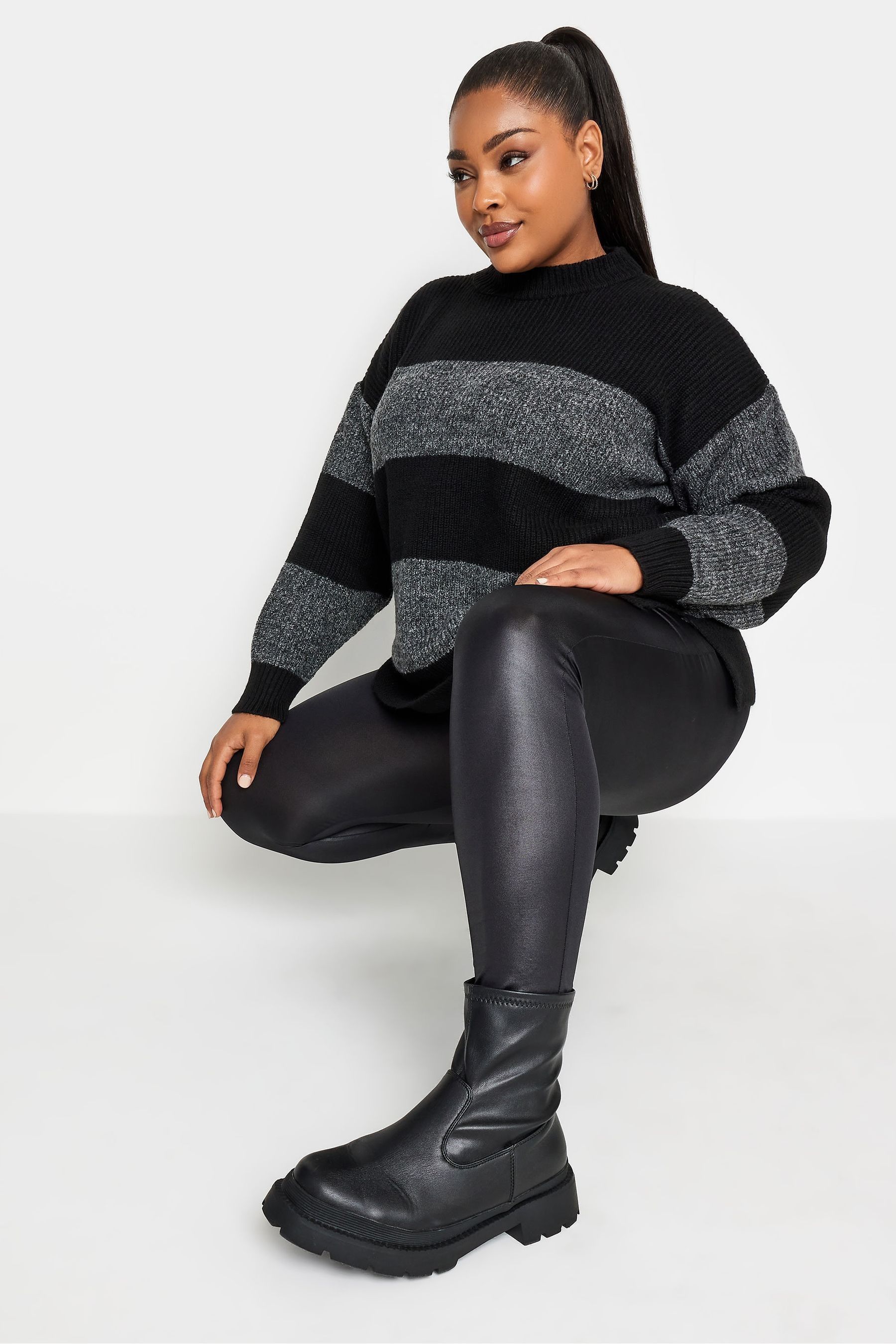 Buy Yours Curve Black Wet Look Leggings from Next Oman