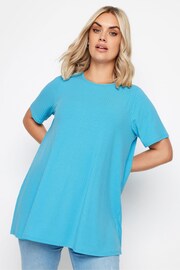 Yours Curve Blue Aqua Ribbed Swing T-Shirt - Image 1 of 5