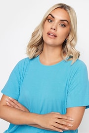 Yours Curve Blue Aqua Ribbed Swing T-Shirt - Image 4 of 5