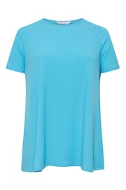 Yours Curve Blue Aqua Ribbed Swing T-Shirt - Image 5 of 5