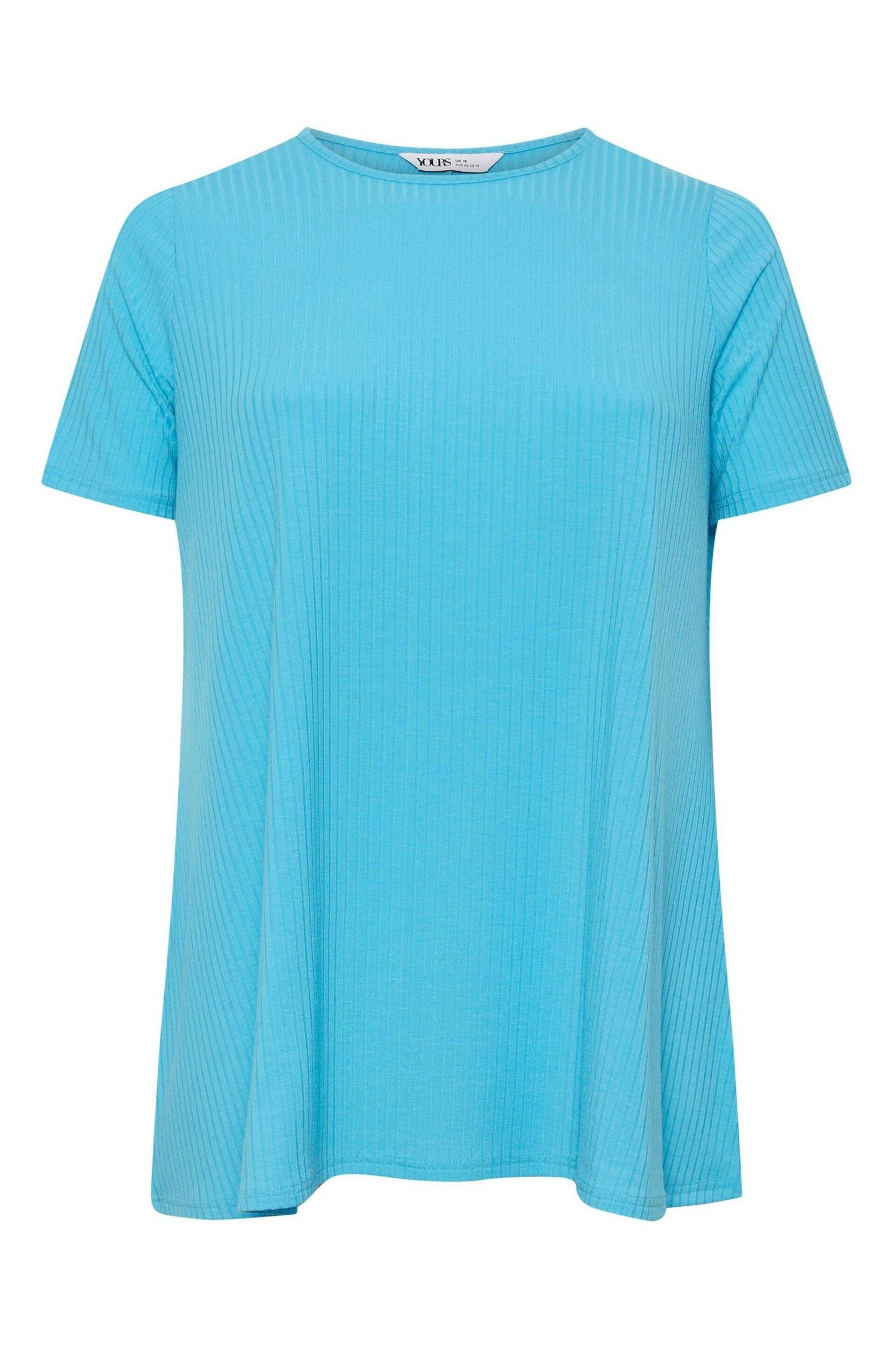 Yours Curve Blue Aqua Ribbed Swing T-Shirt - Image 5 of 5