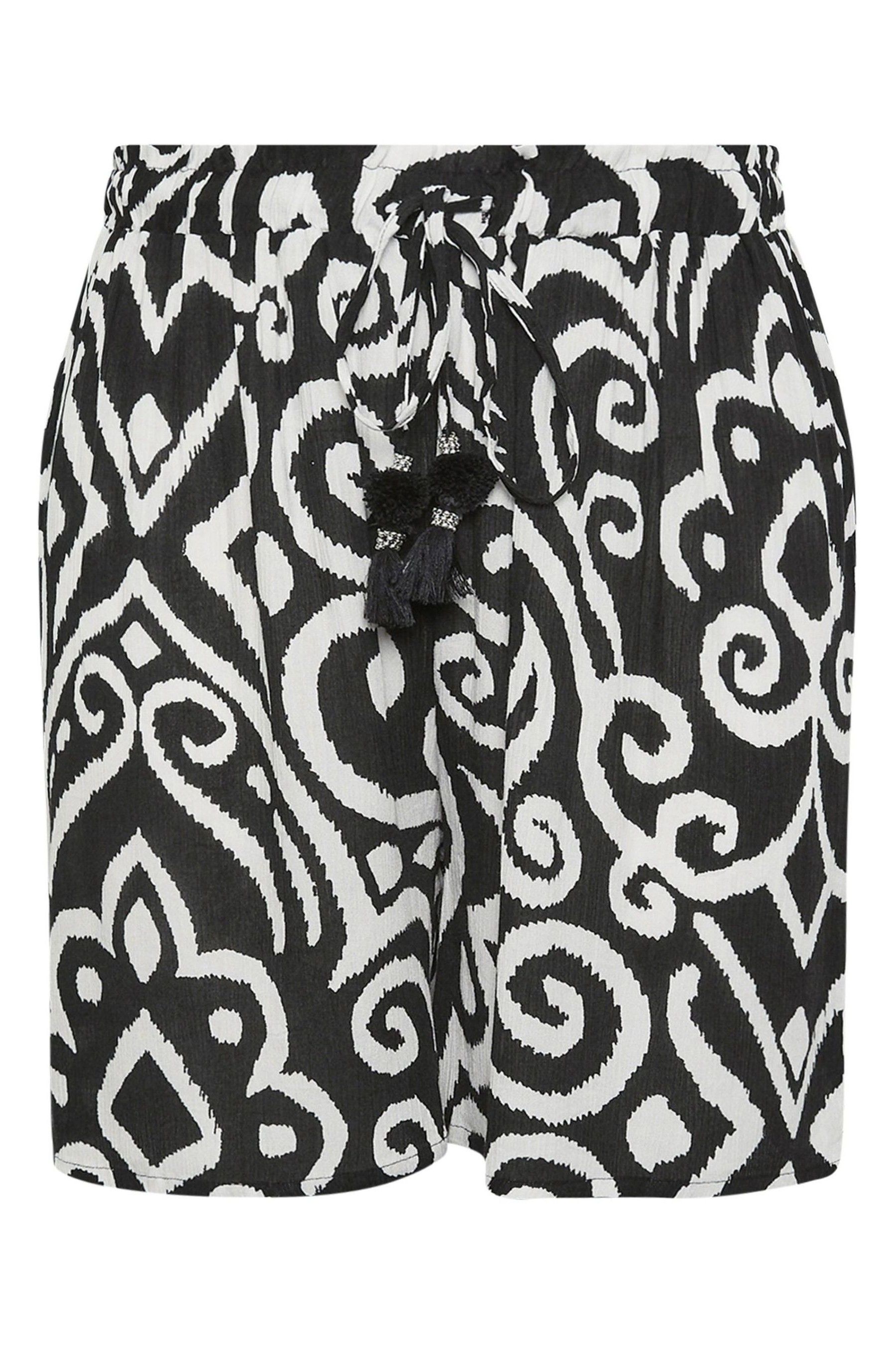 Buy Yours Curve Black Abstract Print Crinkle Tassel Shorts from Next Luxembourg