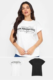 PixieGirl Petite White 2 PACK White & Black 'San Francisco' Slogan T-Shirts - Image 1 of 5